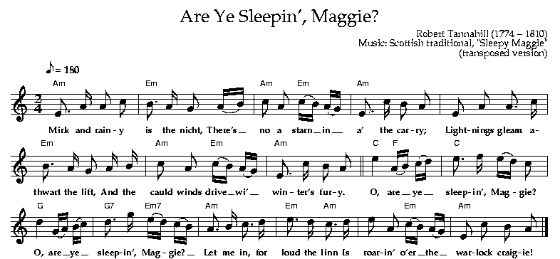 Are Ye Sleepin', Maggie? (transposed), by Robert Tannahill, Music traditional
