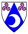 Per chevron throughout argent and azure, two triskelions of spirals purpure and an increscent argent.