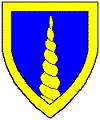 
Azure, a unicorn horn issuant from base and a bordure Or